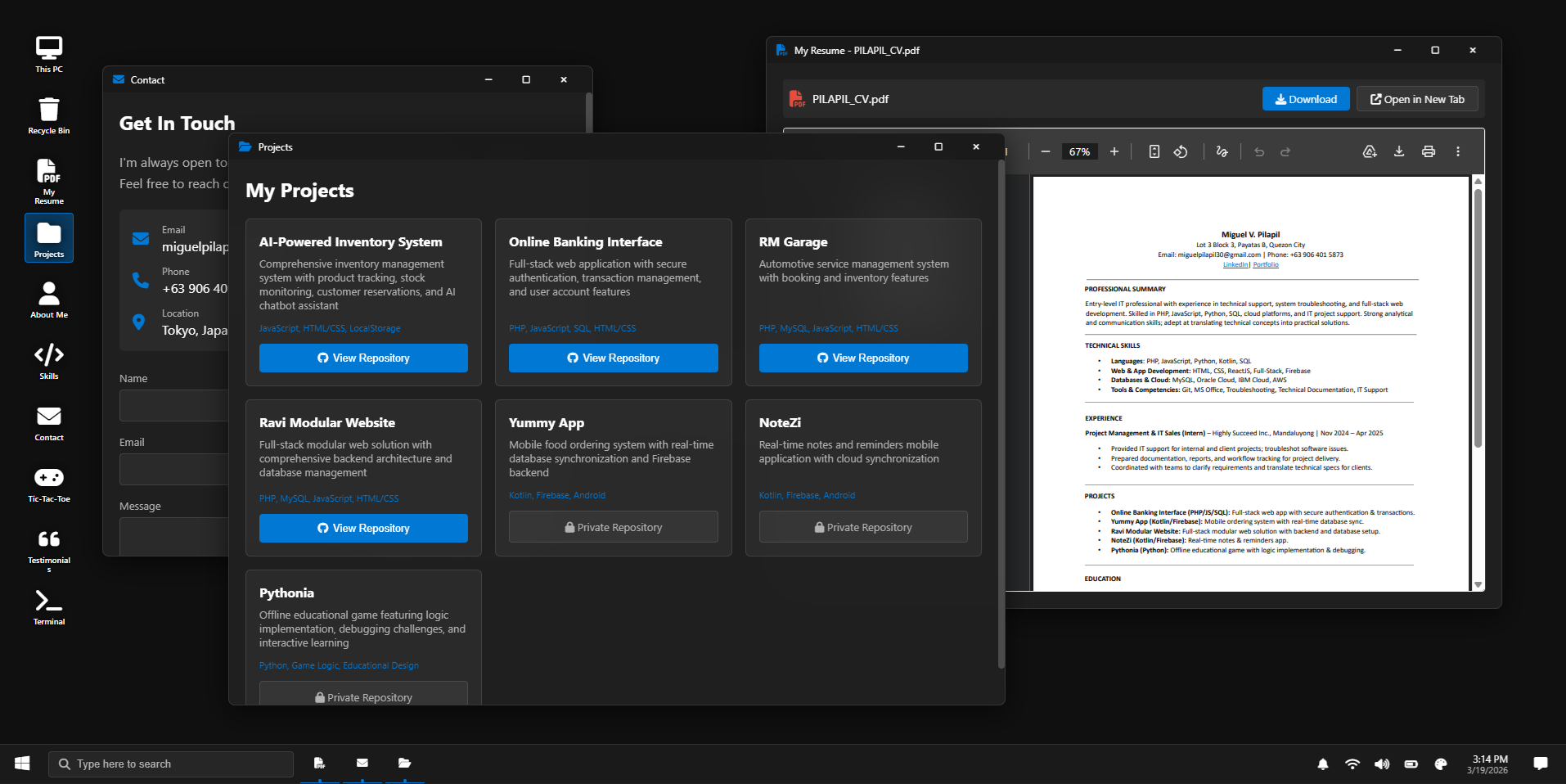 Windows Portfolio Screenshot